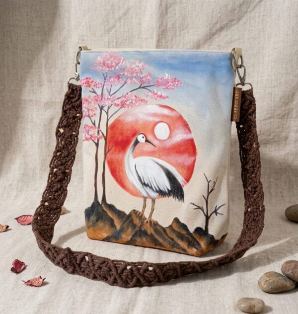 tas bangau matahari merah 1 Tas Selempang Motif Bangau Nuansa Jepang