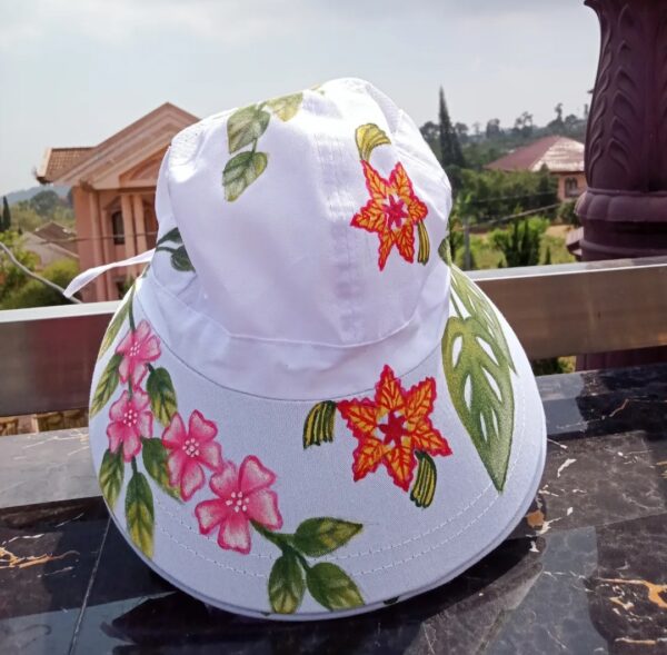topi daun 2 Clarins Art Custom Painted Hat – Tropical Botanical Series