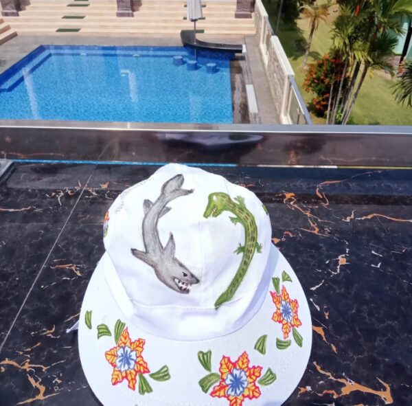 topi merah suroboyo 2 Clarins Art Custom Painted Hat – Suroboyo Edition